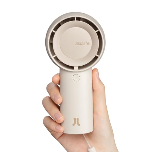 JISULIFE Turbo Handventilator Akku [16 Stunden Lange Arbeitszeit] 4000mAh Tragbarer Mini Ventilator USB Wiederaufladbarer mit 5 Geschwindigkeiten für Reisen/Draußen/Zuhause/Büro - Braun von JISULIFE