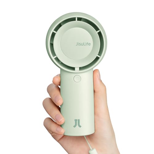 JISULIFE Turbo Handventilator Akku [16 Stunden Lange Arbeitszeit] 4000mAh Tragbarer Mini Ventilator USB Wiederaufladbarer mit 5 Geschwindigkeiten für Reisen/Draußen/Zuhause/Büro - Grün von JISULIFE