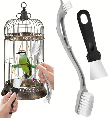 JITASHWA Vogelkäfig-Reinigungsset – Edelstahl langer Griff Kotentferner mit Doppelbürsten & Schaber-Werkzeug, Mehrzweck-Reinigungsset für Papageien, Wellensittiche, Kaninchenkäfige und von JITASHWA
