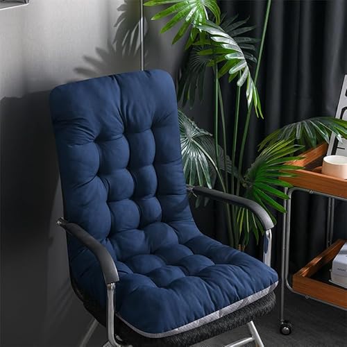 Wendbares Leinen-/Samt-Hochlehnerkissen, 44 x 94 cm, extra dicke Polsterung, rutschfest, Multi-Fix (Bänder + Gummizug), für Esszimmer/Büro/Garten/Schaukelstuhl, britischer Winter-Essential, Blau von JITASHWA