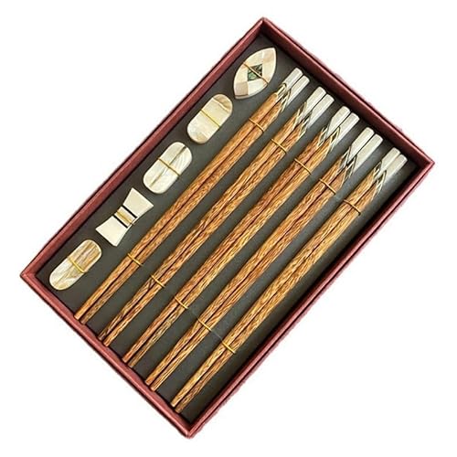 JITEM 5 Paar Wiederverwendbare Essstäbchen, Essstäbchen-Set aus Holz mit Essstäbchenablage, spülmaschinenfest JITEM 5 Paar Wiederverwendbare Essstäbchen, Essstäbchen-Set aus Holz mit Essstäbchenablage, spülmaschinenfest von JITEM