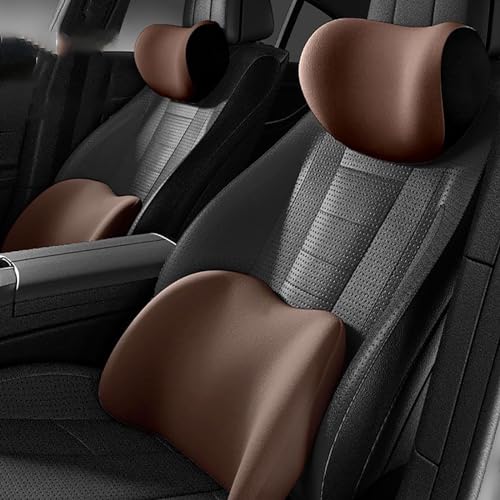 JITEM Kopfstütze Für Autositz Lendenkissen für BMW X5 M 2010-2013, Universal Autositz Nackenkissen Kopfstütze Kissen Hals Gemütlich Weich Adapter Autositze Zubehör,B/Coffee Color von JITEM