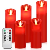 Jiubiaz LED Kerzen 5er Set Echtwachs Flackernd Flammenlose mit Fernbedienung Timer Funktion & mehrstufig dimmbar bewegliche Flamme Echtwachskerzen Rot von JIUBIAZ