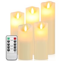 Jiubiaz LED Kerzen 5er Set Echtwachs Flackernd Flammenlose mit Fernbedienung Timer Funktion & mehrstufig dimmbar bewegliche Flamme Echtwachskerzen von JIUBIAZ