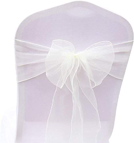 JIUERYY 100 Stück Bänder aus Organza, Stuhlhusse, Schleifen, Hochzeit, Dekoration, Zeremonie, Party, Event, Geburtstag, 17 x 275 cm, Beige von JIUERYY