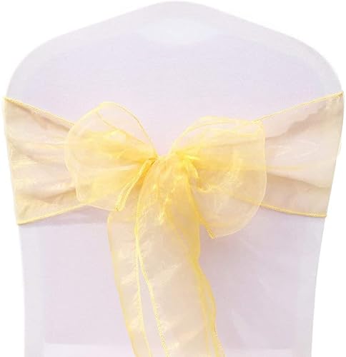 JIUERYY 100 Stück Bänder aus Organza, Stuhlhusse, Schleifen, Hochzeit, Dekoration, Zeremonie, Party, Event, Geburtstag, 17 x 275 cm, goldfarben von JIUERYY