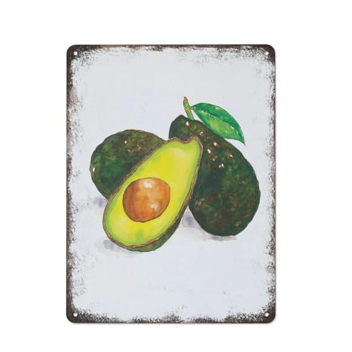 Avocados Art Aquarell Avocado Obst Küche Wanddekoration Botanisches Poster Metall Blechschild Plakette Poster Vintage Kultur Wanddekoration Aluminium Garten Restaurant Wohnzimmer Schlafzimmer 16 * 1 von JIUFOTK