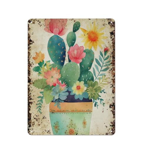 Blühende Kaktus-Wandkunst, Kaktus-Aquarell, interessante Wandkunst-Dekoration für Zuhause, Personalisierungsidee, Vintage-Metalldose, Schlafzimmer-Dekoration, stilvolles und einfaches Büro, Wanddeko von JIUFOTK