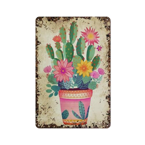 Blumenkaktus, botanische Kunst im Boho-Stil, blühende Kaktus-Wandkunst, interessante Wandkunstdekoration für Zuhause, Personalisierungsidee, Vintage-Metalldose, Schlafzimmerdekoration, stilvolles un von JIUFOTK