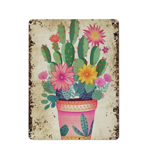 Blumenkaktus, botanische Kunst im Boho-Stil, blühende Kaktus-Wandkunst, interessante Wandkunstdekoration für Zuhause, Personalisierungsidee, Vintage-Metalldose, Schlafzimmerdekoration, stilvolles un von JIUFOTK