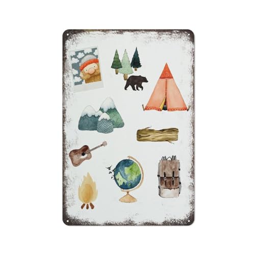 Camping-Essentials für Camp Outdoor Jungen Wandkunst Camp Poster Jungen Kunst Metall Blechschild Plakette Poster Vintage Kultur Wanddekoration Aluminium Garten Restaurant Wohnzimmer Schlafzimmer 12 von JIUFOTK