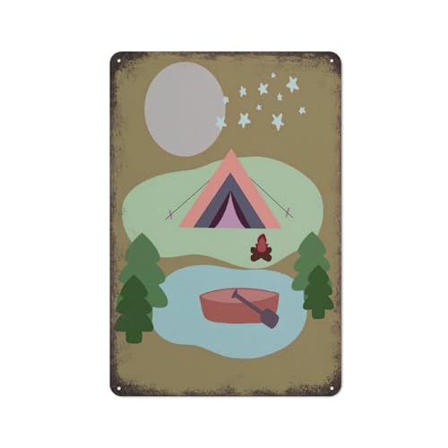 Camping Girl Woods Kinderzimmer Zelt Art Girl Camping Kinderzimmer Dekor Kinderzimmer Metall Blechschild Plakette Poster Vintage Kultur Wanddekoration Aluminium Garten Restaurant Wohnzimmer Schlafzi von JIUFOTK