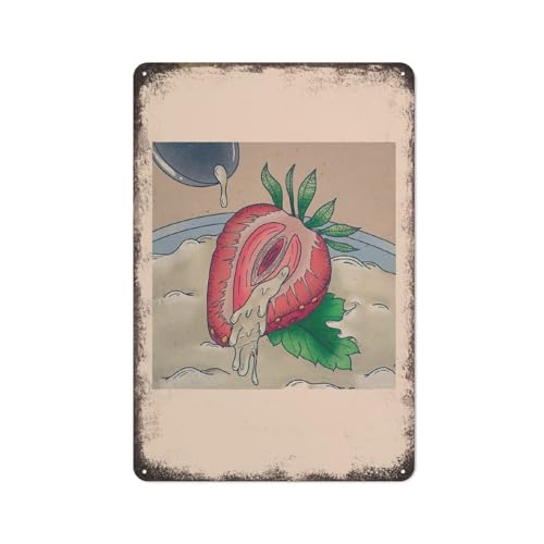 Erdbeeren und Sahne, Retro-Wandkunst, Vintage-Obst-Lebensmittel-Poster, Obstpost, Metall-Blechschild, Plakat, Vintage-Kultur, Wanddekoration, Aluminium, Garten, Restaurant, Wohnzimmer, Schlafzimmer, von JIUFOTK