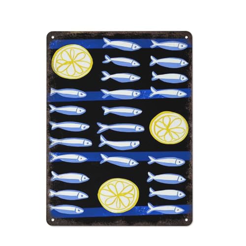 Essen Sardinen Zitrone Fine Art Kreative Neuheit Einzigartige Lustige Dose Wasserdicht Metall Blechschild Plakette Poster Vintage Kultur Wanddekor Aluminium Garten Restaurant Wohnzimmer Schlafzimmer von JIUFOTK