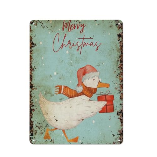 Frohe Weihnachten, Wandkunst mit Gans fürs Kinderzimmer, lustige Weihnachtswanddekoration fürs Kinderzimmer, Wandkunstdekoration für Zuhause, Personalisierungsidee, Vintage-Metalldose, Schlafzimmer von JIUFOTK