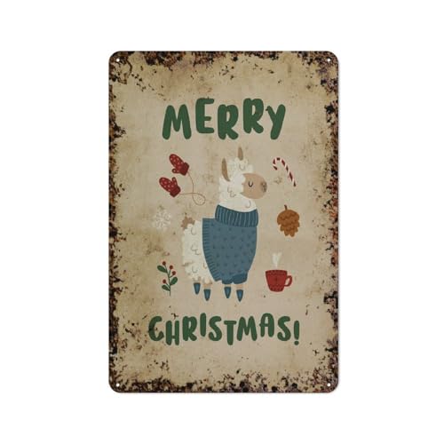 Frohe Weihnachten, süßes Lama-Weihnachten, Weihnachtsdeko, interessante Wandkunstdekoration für Zuhause, Personalisierungsidee, Vintage-Metalldose, Schlafzimmerdekoration, stilvolles und einfaches B von JIUFOTK