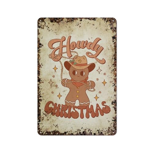 Howdy Christmas Gingerbread, Cowboy-Wandkunst fürs Kinderzimmer, interessante Wandkunst für Zuhause, Personalisierungsidee, Vintage-Metalldose, Schlafzimmerdekoration, stilvolles und einfaches Büro, von JIUFOTK