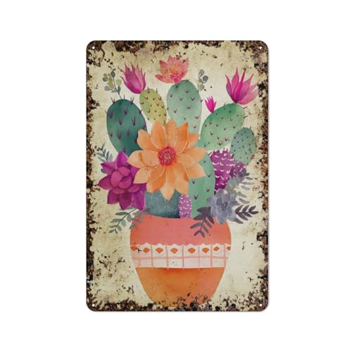Kaktus-Blumen-Wandkunst, Boho-Kaktus-Kunst, Sukkulente, interessante Wandkunst-Dekoration für Zuhause, Personalisierungsidee, Vintage-Metalldose, Schlafzimmer-Dekoration, stilvolles und einfaches Bü von JIUFOTK