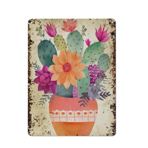 Kaktus-Blumen-Wandkunst, Boho-Kaktus-Kunst, Sukkulente, interessante Wandkunst-Dekoration für Zuhause, Personalisierungsidee, Vintage-Metalldose, Schlafzimmer-Dekoration, stilvolles und einfaches Bü von JIUFOTK