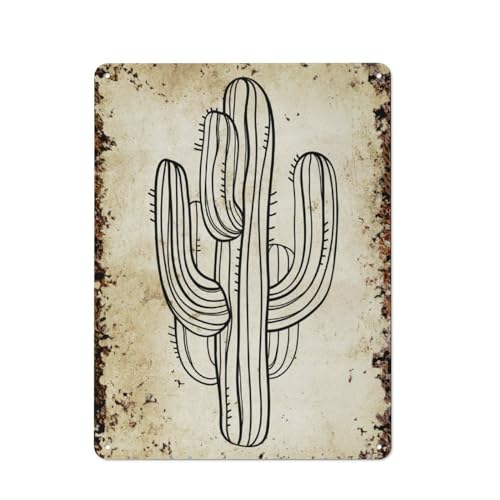 Kaktuswüste, neutrale Pflanzenwanddekoration, botanisch, Kaktus-Linienkunst, interessante Wandkunstdekoration für Zuhause, Personalisierungsidee, Vintage-Metalldose, Schlafzimmerdekoration, stilvoll von JIUFOTK