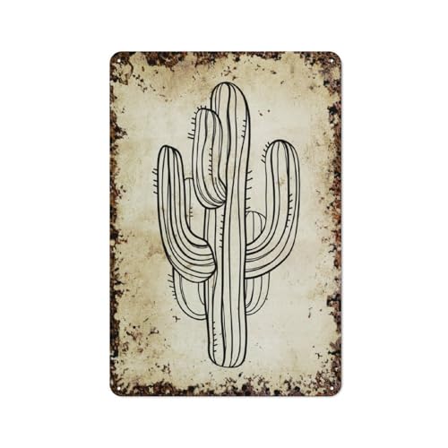 Kaktuswüste, neutrale Pflanzenwanddekoration, botanisch, Kaktus-Linienkunst, interessante Wandkunstdekoration für Zuhause, Personalisierungsidee, Vintage-Metalldose, Schlafzimmerdekoration, stilvoll von JIUFOTK