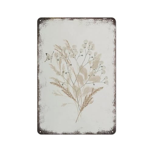 Neutrales Bohemian Bouquet Wandkunst, Blumen, neutrales Kinderzimmer-/Schlafzimmerdekor, Schmetterling, Metallblechschild, Plakette, Poster, Vintage-Kultur, Wanddekoration, Aluminium, Garten, Restau von JIUFOTK