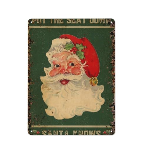 Put The Seat Down Santa Knows Christmas Badezimmer, interessante Wandkunstdekoration für Zuhause, Personalisierungsidee, Vintage-Metalldose, Schlafzimmerdekoration, stilvolles und einfaches Büro, K von JIUFOTK