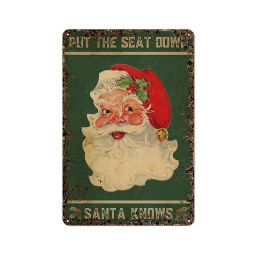 Put The Seat Down Santa Knows Christmas Badezimmer, interessante Wandkunstdekoration für Zuhause, Personalisierungsidee, Vintage-Metalldose, Schlafzimmerdekoration, stilvolles und einfaches Büro, K von JIUFOTK
