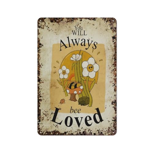 Retro-Blumen-Bienen-Wand, Sie werden geliebt, Froschfreunde, interessante Wandkunst-Dekoration für Zuhause, Personalisierungsidee, Vintage-Metalldose, Schlafzimmer-Dekoration, stilvolles und einfach von JIUFOTK