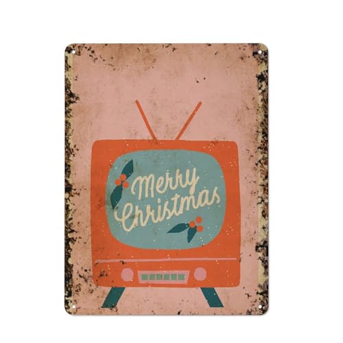 Retro-Fernseher „Frohe Weihnachten, bunt, Weihnachtswandkunst fürs Büro, interessante Wandkunstdekoration für zu Hause, Personalisierungsidee, Vintage-Metalldose, Schlafzimmerdekoration, stilvolles von JIUFOTK