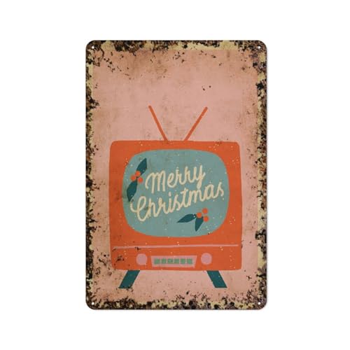 Retro-Fernseher „Frohe Weihnachten, bunt, Weihnachtswandkunst fürs Büro, interessante Wandkunstdekoration für zu Hause, Personalisierungsidee, Vintage-Metalldose, Schlafzimmerdekoration, stilvolles von JIUFOTK