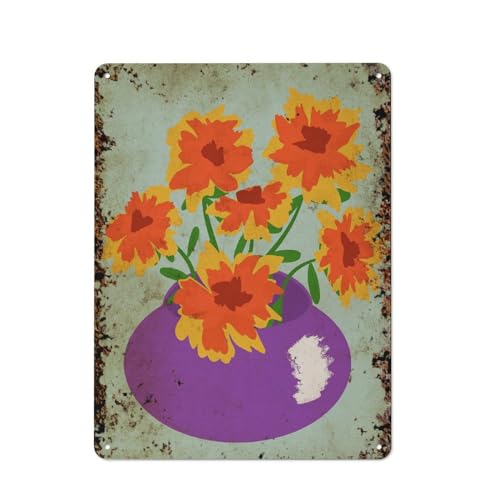 Ringelblumenkunst, bunte Blumen, interessante Wandkunstdekoration für Zuhause, Personalisierungsidee, Vintage-Metalldose, Schlafzimmerdekoration, stilvolles und einfaches Büro, Wanddekoration für da von JIUFOTK