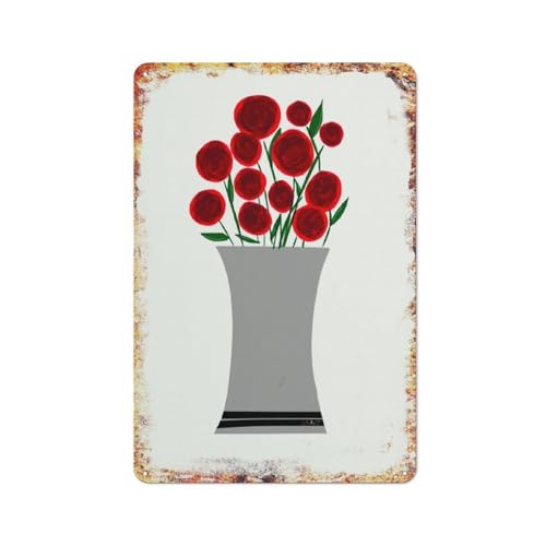 Rote Rosen, Kunstwerk, Küchenkunstwerk und Dekor, Topfpflanzen und Blumen, Metallblechschild, Plakette, Poster, Vintage-Kultur, Wanddekoration, Aluminium, Garten, Restaurant, Wohnzimmer, Schlafzimme von JIUFOTK