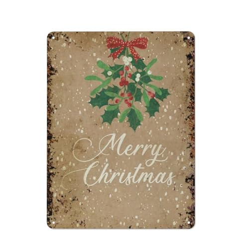 Vintage-Weihnachten mit einem Strauß Mistelzweige und Stechpalmen, Weihnachten mit Mistelzweig, Wandkunst-Dekoration für Zuhause, Personalisierungsidee, Vintage-Metalldose, Schlafzimmerdekoration, s von JIUFOTK