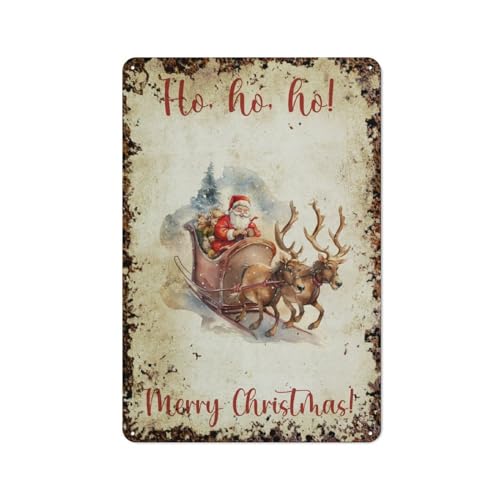 Weihnachtsschlitten, Weihnachtsmann, interessante Wandkunstdekoration für Zuhause, Personalisierungsidee, Vintage-Metalldose, Schlafzimmerdekoration, stilvolle und einfache Büro-, Kaffee-Wanddekorat von JIUFOTK