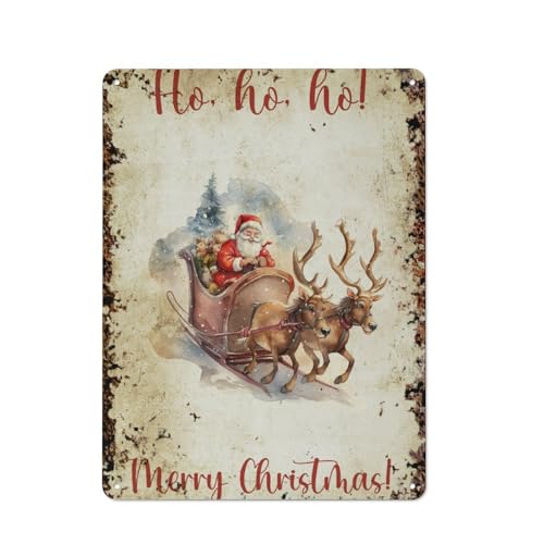 Weihnachtsschlitten, Weihnachtsmann, interessante Wandkunstdekoration für Zuhause, Personalisierungsidee, Vintage-Metalldose, Schlafzimmerdekoration, stilvolle und einfache Büro-, Kaffee-Wanddekorat von JIUFOTK