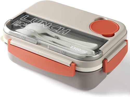 JIUFOXINO Bento Box mit Fächern,1300ml Lunchbox für Erwachsene,Auslaufsicher Brotdose Essensbox Jausenbox mit Unterteilung,Brotzeitbox mit Besteck Brotbox,Vesperbox,Frühstücksbox Vesperdose von JIUFOXINO