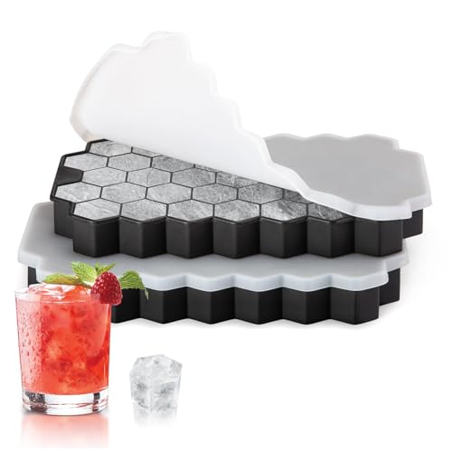 Eiswürfelform Silikon,2er-Pack Eiswürfelformen & Eiswürfelschalen,Eiswürfelbehälter mit Deckel,Eiswürfeln Kugel,Silikonform Eiswürfel Form,BPA Frei Ice Cube Tray with Lid (37Fach Schwarz) von JIUFOXINO