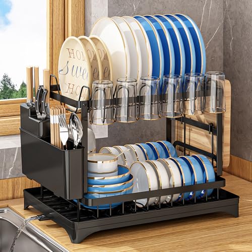 Abtropfgestell geschirr, 2-Stufiges Geschirrabtropfgestell, Geschirr abtropfständer mit schwenkbarem Auslaufstutzen, Dish drying rack mit einer Abtropfschale, Geschirrtrockner abtropfgestell, Geschi Abtropfgestell geschirr, 2-Stufiges Geschirrabtropfgestell, Geschirr abtropfständer mit schwenkbarem Auslaufstutzen, Dish drying rack mit einer Abtropfschale, Geschirrtrockner abtropfgestell, Geschi von JIUGGLAD