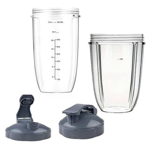 Ersatzteil-Upgrade 900 ml und 680 ml Becher mit 2er-Pack Flip-Top-To-Go-Deckel, kompatibel mit NutriBullet 600 W/900 W Mixer-Zubehör, 2 Stück von JIUHEBT
