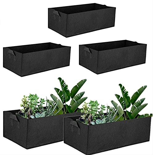 5 Pack rechteckige Garten wachsen Tasche Filz Pflanzer Taschen quadratische Pflanzbehälter Stoff Töpfe mit Griffen Outdoor Indoor Garten wachsen Topf für Blumen Gemüse Tomaten 60 * 30 * 20cm Black von JIUJ