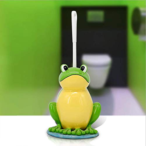 JIUJ Kompakte WC-Bürste Badezimmer Neuheit WC-Bürstenhalter Cartoon Frosch Harz WC Schrubber Set Blau von JIUJ