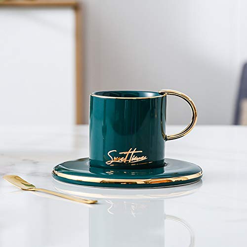 JIUJ Tassen Tassen mit Unterteller Basic für Tee Kaffee Cappuccino Europäisches Keramik Gold Continental Cup Set, Blue von JIUJ