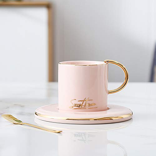 JIUJ Tassen Tassen mit Unterteller Basic für Tee Kaffee Cappuccino Europäisches Keramik Gold Continental Cup Set, Pink von JIUJ