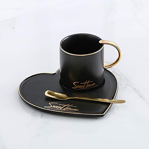 JIUJ Tassen Tassen mit Unterteller Basic für Tee Kaffee Cappuccino für 1 Personen Keramik Kaffeelöffel Tasse und Untertasse European Tea Set Creative Phnom Penh Weiß Schwarz 160ml 160 ml Schwarz von JIUJ