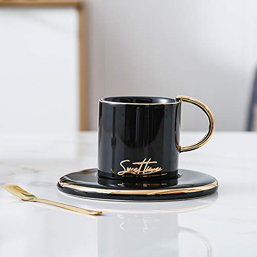 JIUJ Tassen mit Unterteller Basic für Tee Kaffee Cappuccino Europäisches Keramik Gold Continental Cup Set, Black von JIUJ