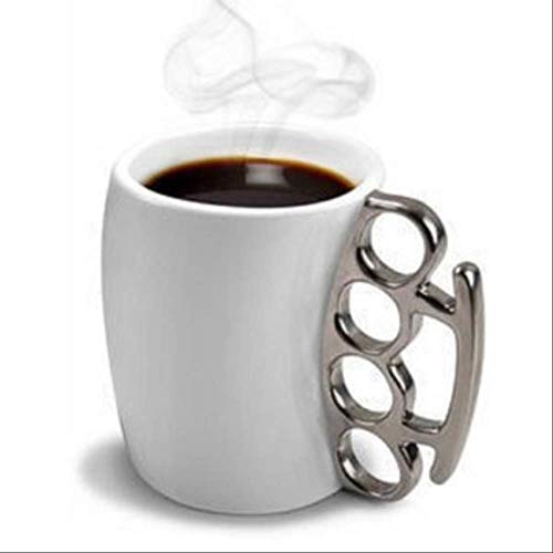 Knuckle Duster Tasse, Kaffeetasse, Teekanne, Keramiktasse, lustige Tasse, Freunde, weiße Tasse mit silbernem Griff von JIUJ