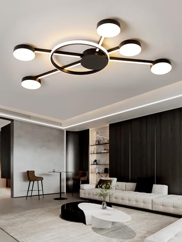 Deckenleuchte Moderne LED-Deckenleuchten Dimmbare Deckenleuchte Mit Fernbedienung & Memory-Funktion Schwarz Runde Innenbeleuchtung Leuchte Für Wohnzimmer Küche Schlafzimmer Büro (120 Zentimeter) von JIUJIUCC