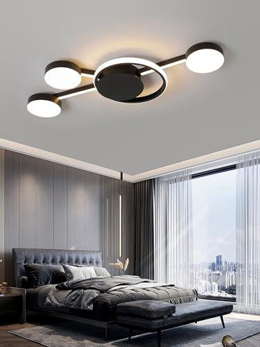 Deckenleuchte Moderne LED-Deckenleuchten Dimmbare Deckenleuchte Mit Fernbedienung & Memory-Funktion Schwarz Runde Innenbeleuchtung Leuchte Für Wohnzimmer Küche Schlafzimmer Büro (68 Zentimeter) von JIUJIUCC