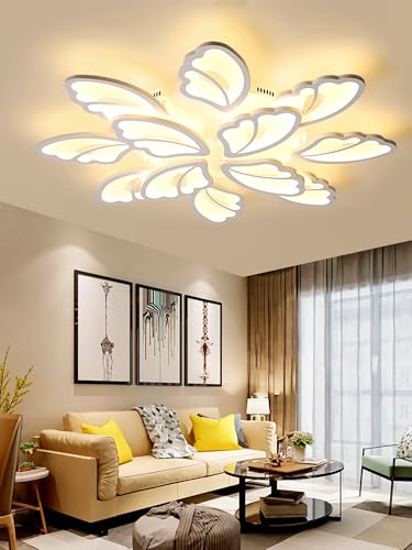 JIUJIUCC LED-Deckenleuchte Moderne Deckenleuchte Dimmbare Deckenbeleuchtung Mit Fernbedienung Farbwechselnde Acrylbeleuchtung Für Wohnzimmer Schlafzimmer Büro (12 Köpfe) von JIUJIUCC